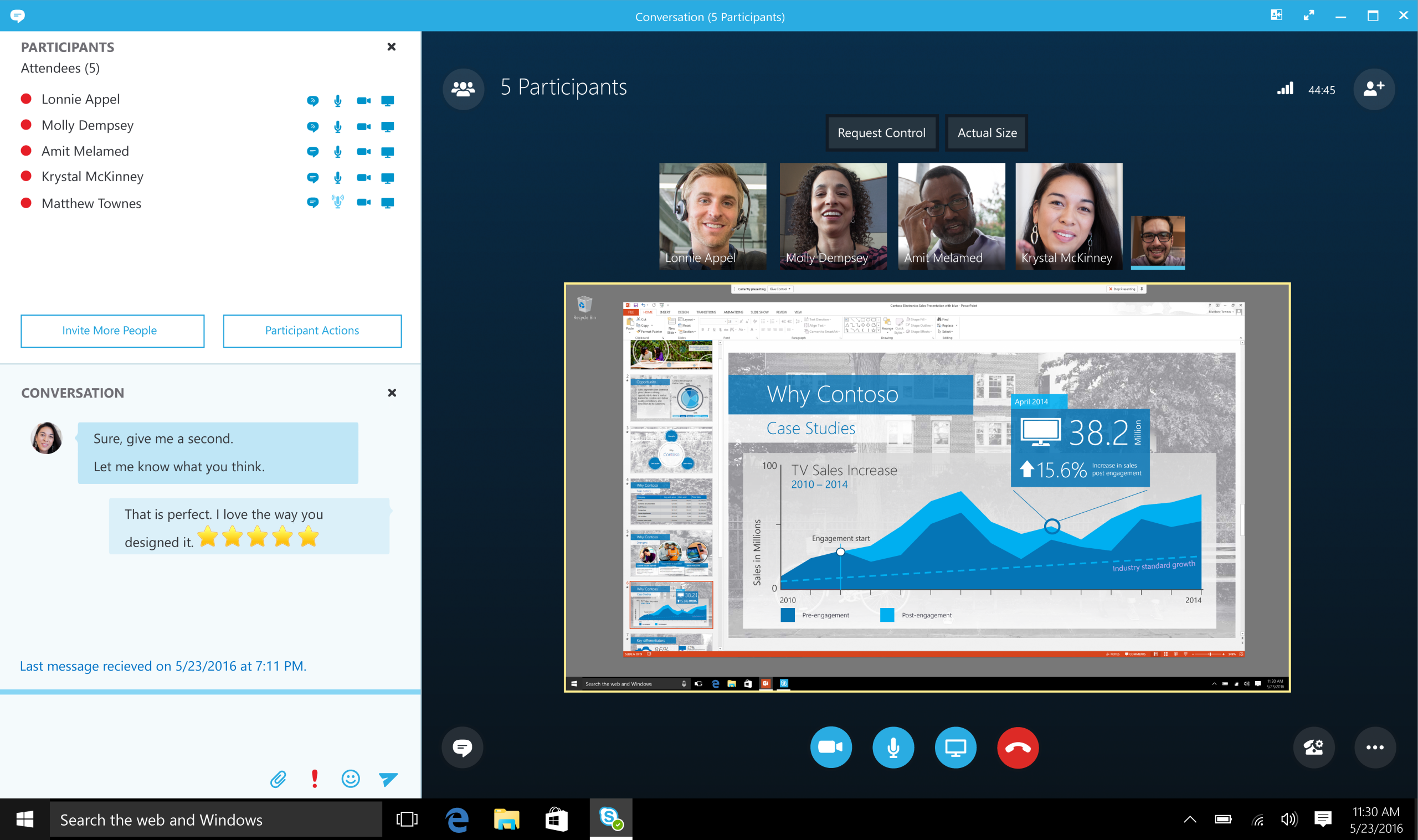 Integrates video calls, chats, and shared files
